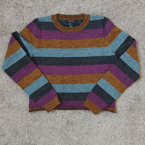 Forever 21 Contemporary Size Large Striped Round Neck Multicolor Sweater - Picture 6 of 12